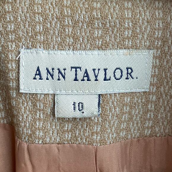 80s Vintage Ann Taylor Blazer Jacket Womens 10 Tan Cream Wool Blend 2 Button - Picture 5 of 11